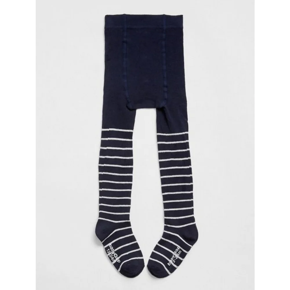 NWT Baby Gap navy & grey striped sweater footed tights